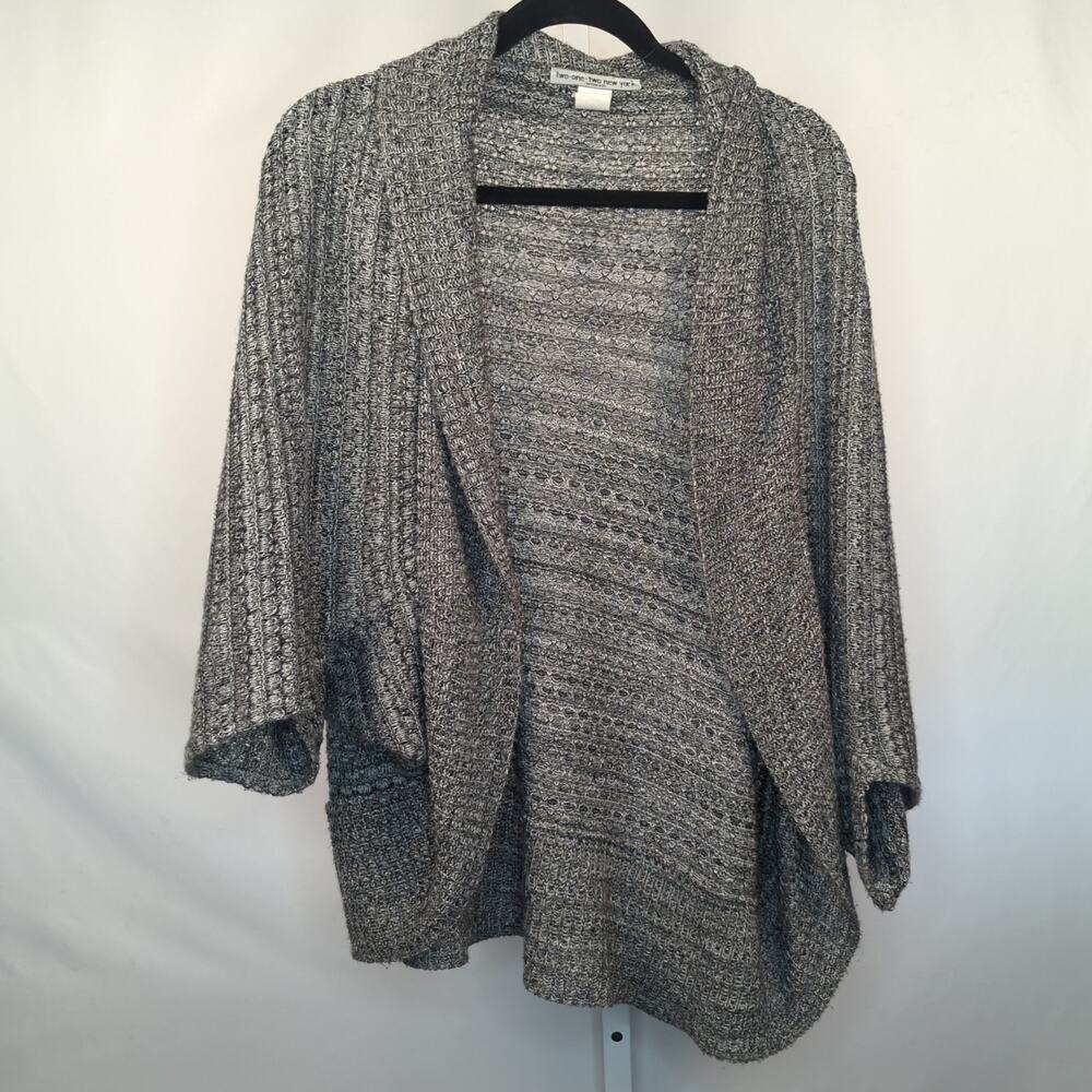 212 Sweater Womens 1X Gray Batwing Cocoon Cardigan Lagenlook Fall Knit Slouchy